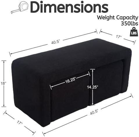 LukeAlon 3-Piece Nesting Ottoman Bench Set, 40.5" Wide Upholstered End o...