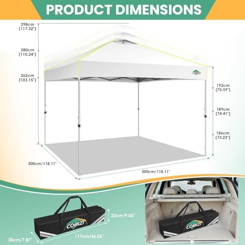 COBIZI 10x10 Pop Up Canopy - One Push Setup Tent, Glow Strips, 4 Sidewalls