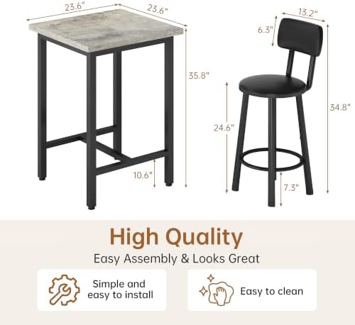3 Piece Bar Table and Chairs Set for 2, Counter Height Square Pub Dining Set,...
