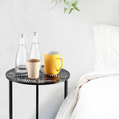 Party Zealot Set of 2 Small Round Metal Side Tables 13 Inches Black Outdoor E...
