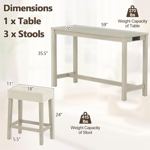Giantex 4-Pieces Bar Table Set with Charging Station, 59-inches Dinner Tables...