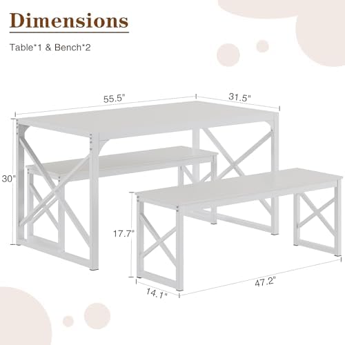 VECELO 55” Kitchen Dining Table Set for 4, Heavy-Duty Steel Frame & Wood-...