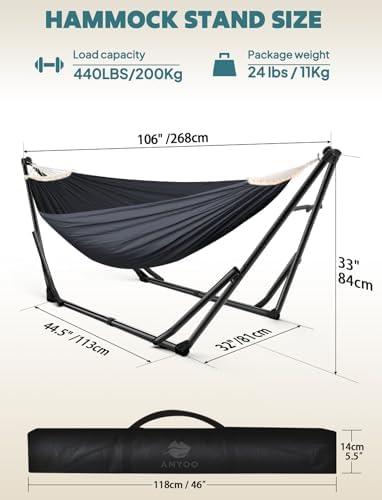 ANYOO 2-in-1 Hammock & Chair Stand with Collapsible Steel Frame & Car...