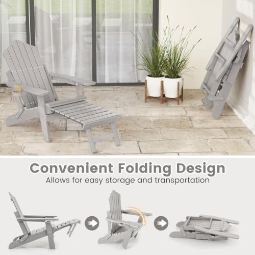 GIANTEX Folding Adirondack Chair, All-Weather Lounge Chair with Adjustable Ba...