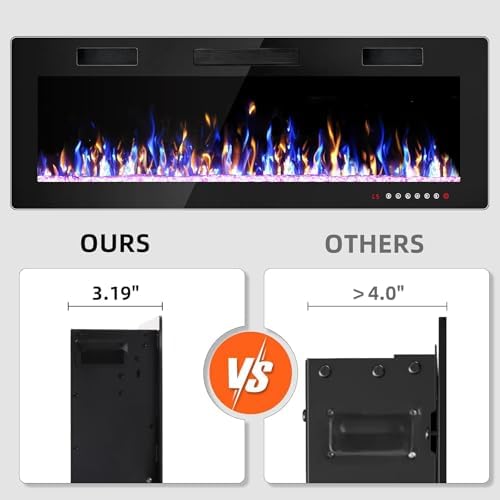50 Inch Electric Fireplace, Ultra Thin Fire Places Electric Fireplace Inserts...