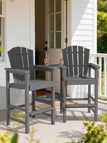 KINGYES Tall Adirondack Chair Set of 2 with Double Connecting Trays, Gray