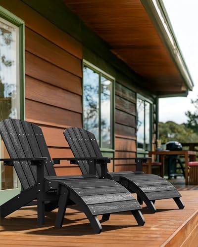 YEFU Adirondack Chair with Cup Holder, All-Weather Outdoor Chair, Black