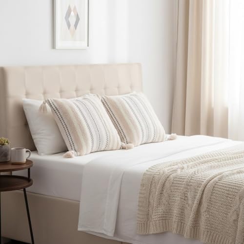 decorUhome Beige and Cream White Throw Pillow Covers 18x18 Set of 2