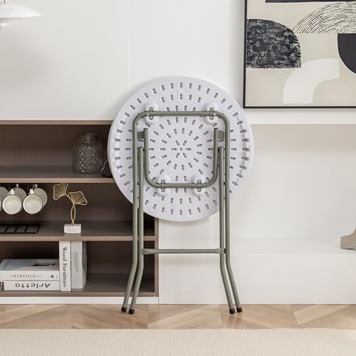 BTEXPERT White 24" Round Plastic Folding Table Commercial Portable for P...
