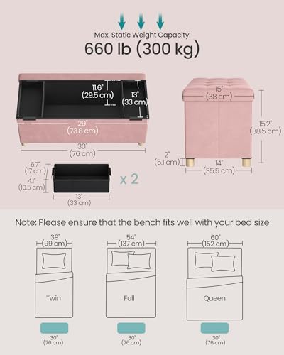 SONGMICS Storage Ottoman Bench with Legs, 30 Inches, 20 Gal. (77 L)