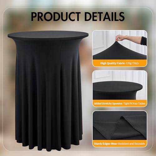 2 pk Black Cocktail Table Cloth Round 32×43in-High Top Highboy Bar Cocktail T...