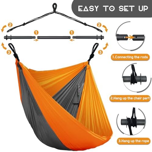 Hammock Chair Swing, Portable, Max 500lbs for Indoor/Outdoor (Orange, Gray)