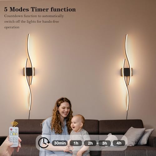 Daunton Modern Plug in Wall Sconces Set of Two, RC Dimmable LED Plug in Wall ...