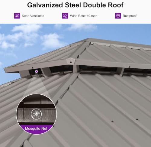 PURPLE LEAF Metal Gazebo 10' x 16' Champagne Galvanized Steel Double ...