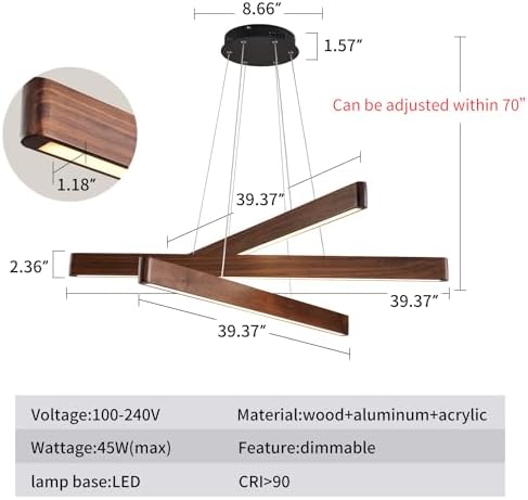 YISDESIGN 3-Light Linear Pendant,Dining Room Light Fixture,Modern Led Chandel...