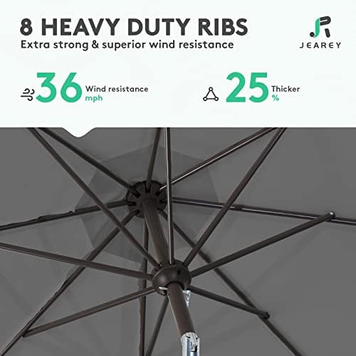 JEAREY 9FT Outdoor Patio Umbrella, Market Umbrella, Dark Gray