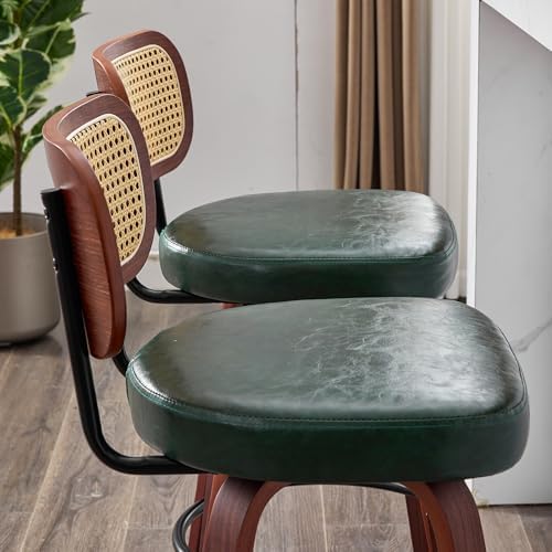 KEEZY Natural Rattan Bar Stools Set of 2, 26 Inch Counter Height Barstools wi...