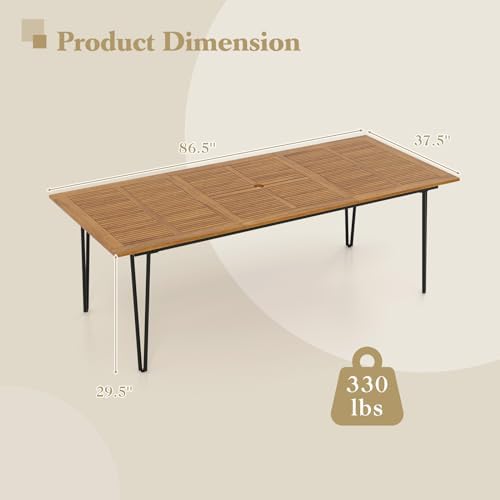 Tangkula 86.5" Large Patio Dining Table for 8, Acacia Wood 8-Person Dini...