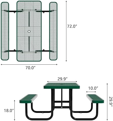 Picnic Tables for Outdoors,Commercial Metal Picnic Table Bench Set with Umbre...