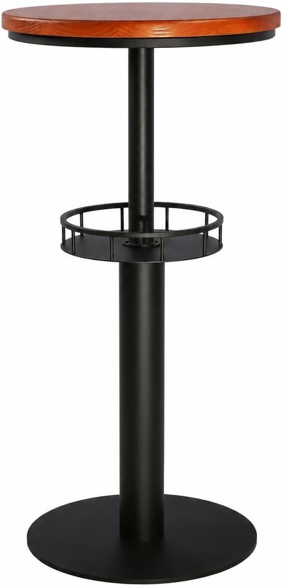 LOKKHAN 42" Tall Rustic Industrial Bar Table with Storage-19.68" Di...