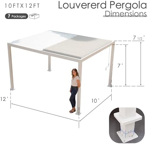 Kozyard Outdoor Louvered Pergola 10' x 12' Sun Shade Aluminum Patio S...