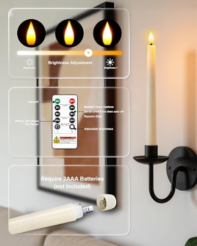Homemory 24 Pcs Waxy Flameless Taper Candles with Remote, Led Flameless Candl...