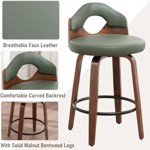 25.2" Swivel Bar Stools Set of 2,Mid Century Modern Faux Leather Barstoo...