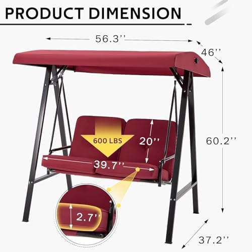 AECOJOY 2-Seat Outdoor Patio Swing Chair with Adjustable Canopy, Porch Swings...