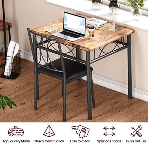 Dining Table Set for 2, Kitchen Table with 2 Upholstered Chairs, Wood 3-Piece...