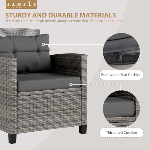 JAMFLY 3 Piece Wicker Patio Furniture Set - Outdoor Rattan Conversation Set w...