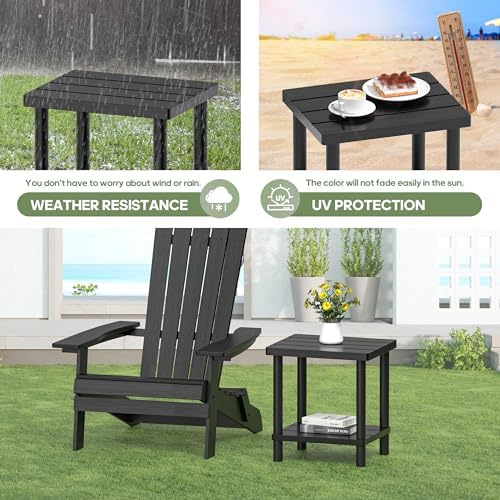 Outdoor Side Table with 2-Tier, Bamboo Small Patio Adirondack Tables