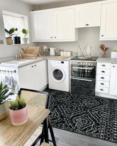 Wonnitar Moroccan Washable Area Rug 5x7, Black Large Rug for Living Room, Non...