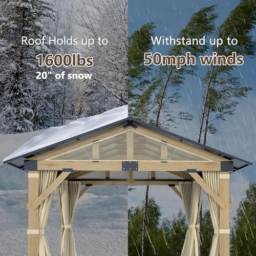11'x13' Wood Gazebo, Outdoor Hardtop Gazebo, Cedar Frame Wooden Gazeb...