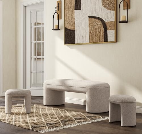 Hyfirm 3-Piece Nesting Ottoman Bench Set, 53" Chenille End of Bed Bench ...