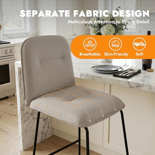 Bar Stools Set of 2, 26" Counter Height Bar Stools with Back, Modern Lin...