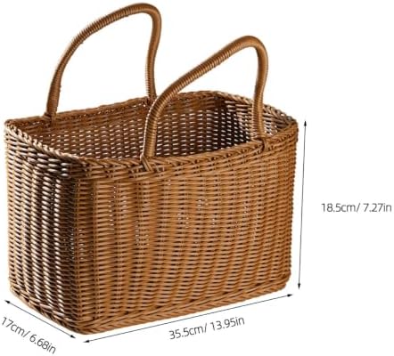 Sewroro Picnic Basket with Handles Handmade Plastic Woven Basket Multifunctio...