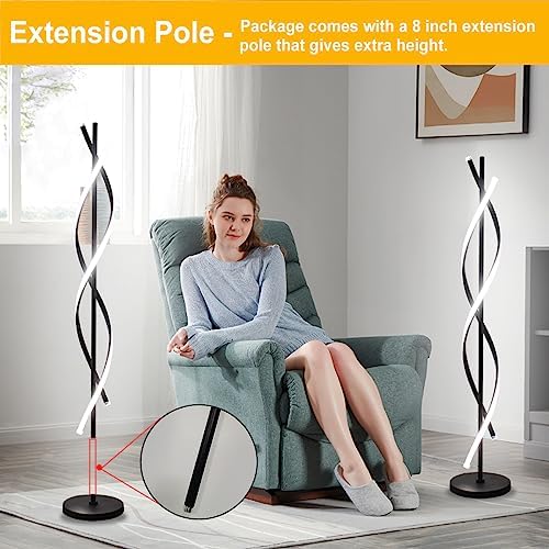 Modern Spiral Floor Lamps for Living Room, 40W LED Floor Lamp with Remote Con...