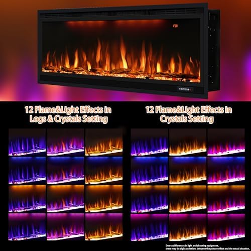 42 inch Smart Electric Fireplace WiFi-Enabled, Recessed &Wall Mounted Fir...