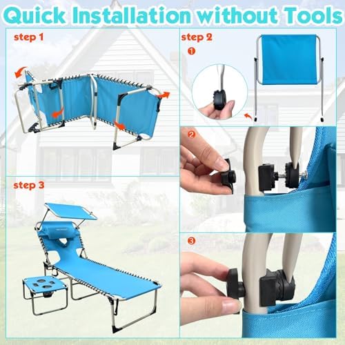Outdoor Tanning Chair with Sun Canopy Shade & Face Hole, Folding Lounge C...