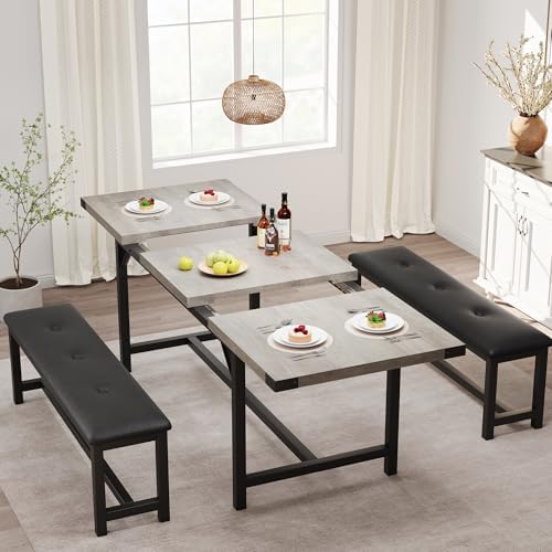 Garvee 63 in Extendable Dining Table Set for 4-6 People, 3-Piece Kitchen Tabl...