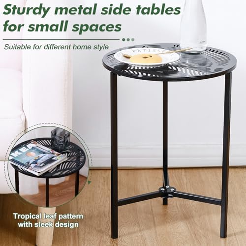 Party Zealot Set of 2 Small Round Metal Side Tables 13 Inches Black Outdoor E...