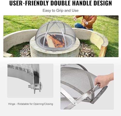 Firepit Spark Screen Lid, 30" Diameter, Outdoor Firepit Ring Cover Round...