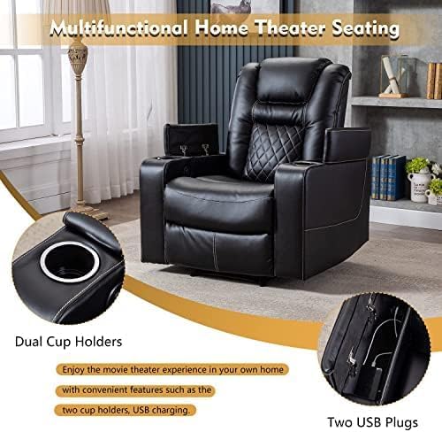 CANMOV Electric Power Recliner Chair Set of 4, Breathable Leather Home Theate...