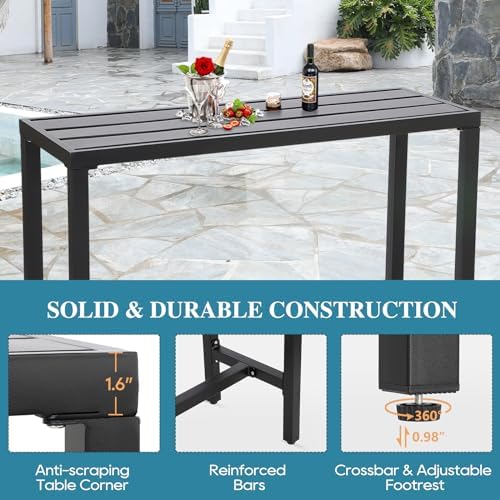 Outdoor Bar Table, Patio Console Pub Height Table with Powder Coated Steel Fr...