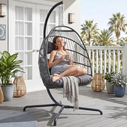 NICESOUL Swing Egg Chair with Stand Indoor Outdoor, Comfortable All Weather W...