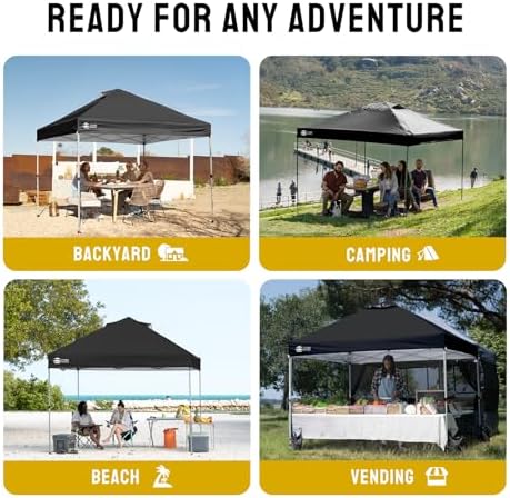 CROWN SHADES 12x12 Pop Up Canopy Tent with One Push Setup, Black