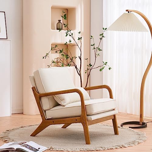 Hommoo Linen Fabric Accent Chair with Arm Mid Century Modern Lounge Reading C...