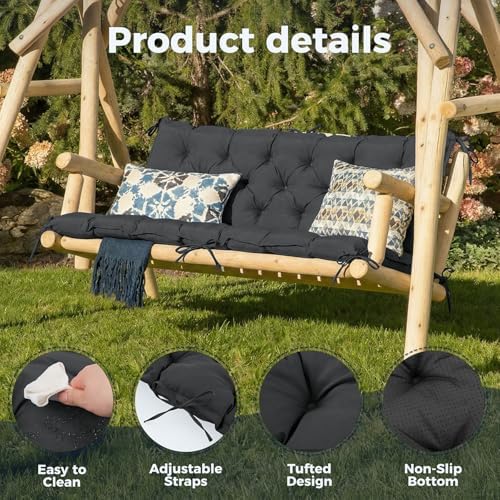 IASEAHK Porch Swing Cushions, 40×40×4 Inch, Waterproof, Dark Grey