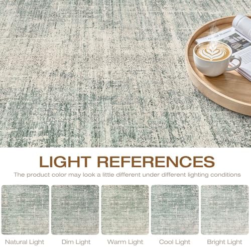 LOONGRUG 10x14 Area Rugs Washable Neutral Modern Living Room Rug Sage Green