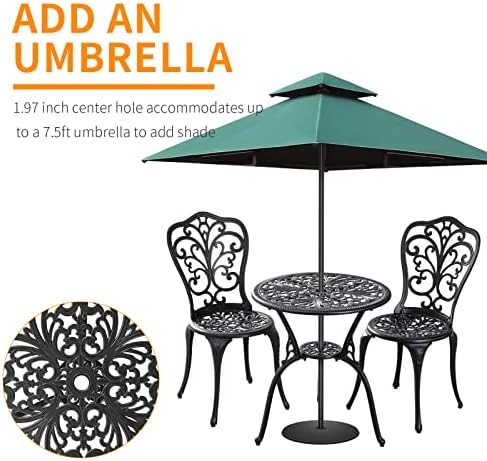 Outdoor Bistro Set 3 Piece Patio Bistro Set, Cast Aluminum Bistro Table and C...